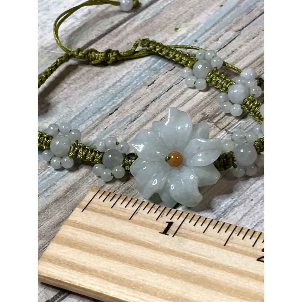 Jade Jadeite Flower Slide Bracelet Beads Cord Adjustable white yellow Green NWOT